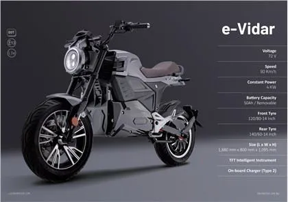2023 نئی E-Vidar سپر الیکٹرک موٹر سائیکل 125CC EEC L3e 4KW ہائی پاور 120Km لمبی رینج خود مختاری 14 انچ ٹیوب لیس ٹائر 10A فاسٹ چارجر یورپ یو ایس اے لاطینی امریکہ مارکیٹ